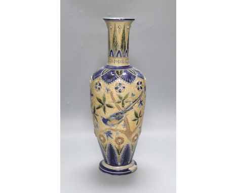 A Bailey Fulham Art Pottery saltglaze stoneware vase,42cm