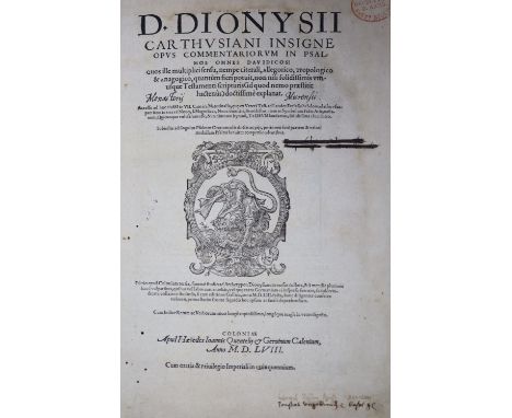 °  Carthusianus, Dionysius - D.Dionyii Carthusiani Insigne Opus Commentariorrum In Psalmos Omnes Davidicos, folio, contempora