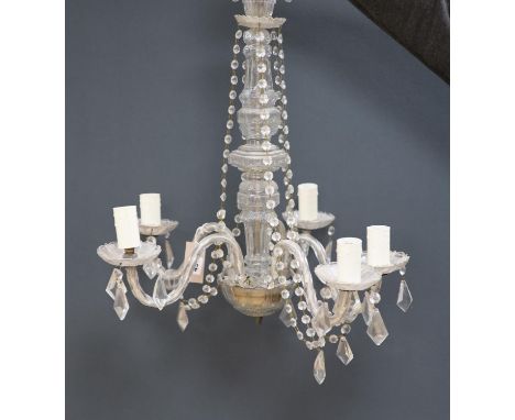 A five light glass chandelier, 62cm high