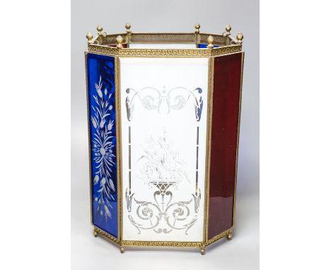 An Edwardian brass and stained glass hall lantern,45cm