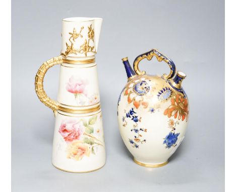 A Royal Worcester blush ivory jug and a Royal Crown Derby ewer 23cm