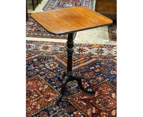 A George III rectangular mahogany tripod wine table (altered), width 53cm, depth 46cm, height 75cm