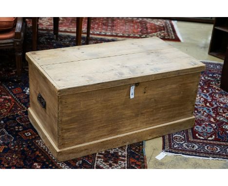 A Victorian rectangular pine trunk, length 96cm, width 52cm, height 45cm