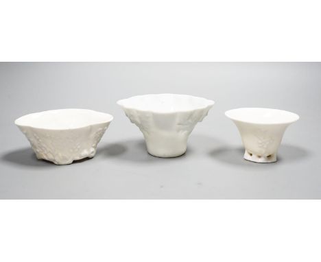 Three Chinese blanc-de-chine libation cups, Kangxi and later, 5.5cm