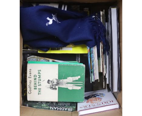 A small group of sporting books, including some signed, The Bradman Albums, a Ted Dexter signed miniature bat, Tottenham Hots