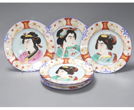 A set of six Japanese porcelain portrait plates,20cm