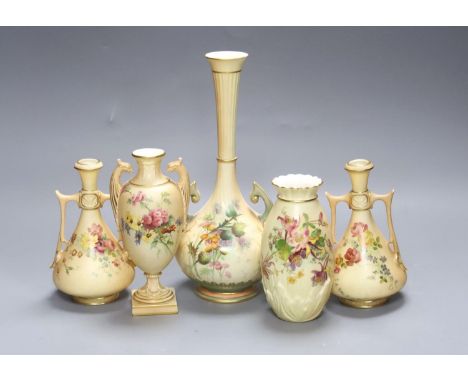 A group of Royal Worcester blush ivory - a pair of vases, and three other vases,25cm