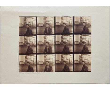 A limited-edition lithograph print depicting a series of images of George Harrison taken by Astrid Kirchherr in Hamburg c 196