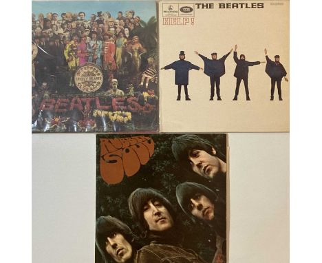 THE BEATLES - RUBBER SOUL/HELP!/SGT. PEPPER'S LPs (ORIGINAL UK MONO COPIES). Beautifully clean pack of 3 x original/early UK 