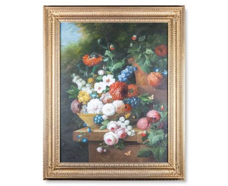 THOMAS WEBSTER (MODERN) STILL LIFE IN THE DUTCH 18TH CENTURY STYLE ‡ Signed
Oil on panel
 89cm x 68cm