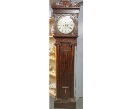 An A.Breckenridge of Kilmarnock early 19thC carved mahogany Scottish longcase clock, with interesting bottom lock for removal