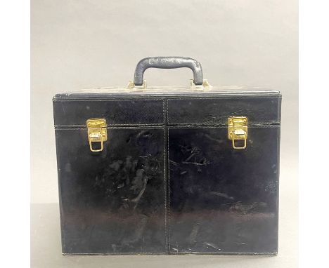 A vintage blue leather covered travelling case, 36 x 27 x 28cm. A/F.