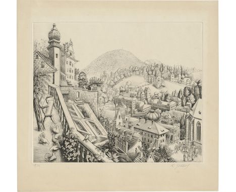 Hubbuch, Karl -- Das neue Schloss in Baden-BadenKaltnadel auf Velin. Um 1935.27,7 x 33,2 cm (38,2 x 39,8 cm).Signiert "K.Hubb