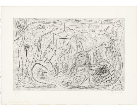 Penck, A. R. -- Ohne TitelKaltnadel auf Velin.53,7 x 81,6 cm (73,5 x 99,5 cm).Signiert "ar. penck". Auflage 20 num. Ex.Großfo