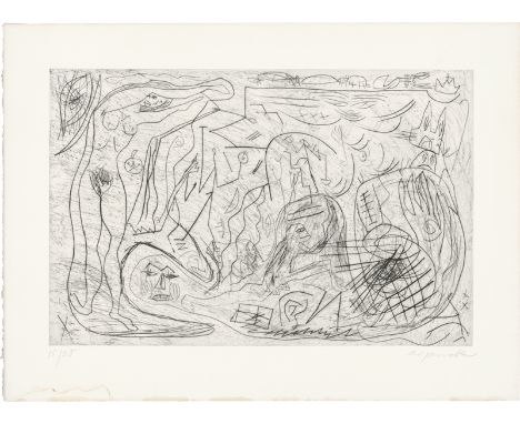 Penck, A. R. -- Ohne TitelKaltnadel auf Velin.53,7 x 81,6 cm (73,5 x 99,5 cm).Signiert "ar. penck". Auflage 20 num. Ex.Großfo