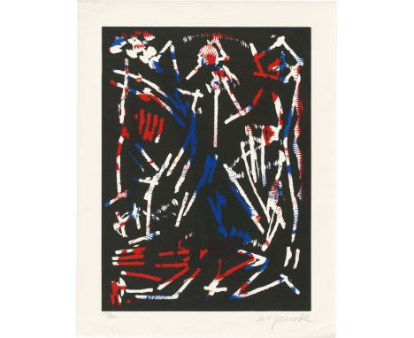 Penck, A. R. -- Mul, Bul, Dang &amp; SentimentalityFarblinolschnitt auf festem Velin. 1988.47,8 x 55,3 cm (88,7 x 68,5 cm).Si