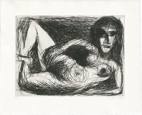 Penck, A. R. -- Liegender weiblicher AktKaltnadel auf kräftigem Velin.40,6 x 54,2 cm (57 x 70 cm).Signiert "ar. penck" und be