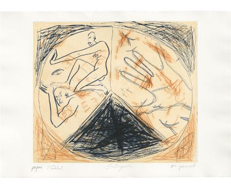 Penck, A. R., Leiberg, Helge und Breidenbruch, Frank -- MemberFarbradierung auf festem Velin. 1993.42,4 x 49,5 cm (50 x 69,5 