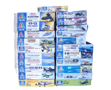 Nineteen Ataleri 1:72 scale plastic model Aircraft kits, including Junkers, C-47 Skytrains, Westland Lysander, Caproni, Heink