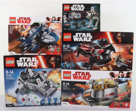 Five Retired Lego Star Wars sets sealed boxed. Including First Order Snowspeeder 75100, General Grievous Combat Speeder 75199
