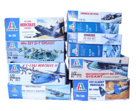 Ten Ataleri 1:72 scale plastic model Aircraft kits, six large plane models including Me Gigant’s, Hercules and Messerschmitt 