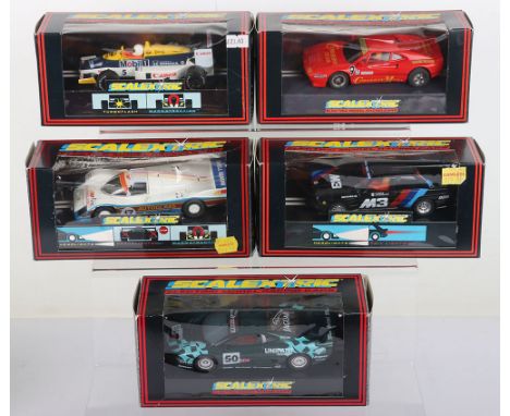 Five boxed Scalextric slot cars, C391 Ferrari GTO, C426 Williams Honda FW11, C464 BMW M3, C483 Jaguar XJ220C Endurance, mint 