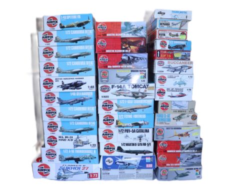 Collection of Airfix 1:72 scale plastic model Aircraft kits, including Flanker B Sukhoi 27, various jets including Thunderbol