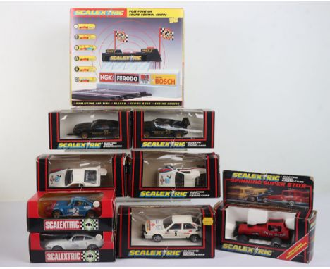 Eight boxed Scalextric slot cars, two Spanish issues 4066 Porsche C.’Jocavi’, 4084 Porsche 959, both good condition with inst