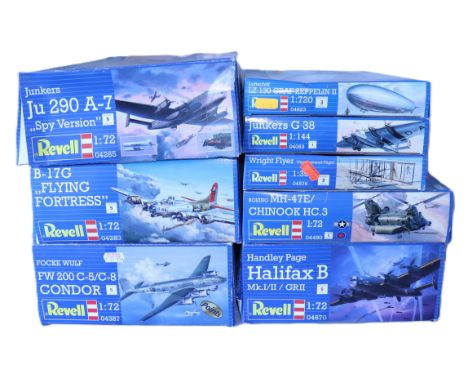 Five Revell 1:72 scale plastic model Aircraft kits, B-17G Flying Fortress, Handley Page Halifax B, Focke Wulf Condor, Junkers