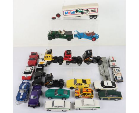 Selection of unboxed Scalextric slot cars, including 4 ½ litre Bentley, good condition, Alpha Romeo, fair, front wheels detac