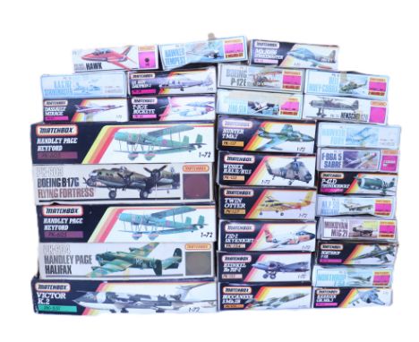 Thirty Matchbox 1:72 scale plastic model Aircraft kits, including Victor K.2, Handley Page Heyfords, Boeing Flying Fortress a