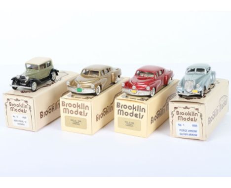 Four Brooklin Models 1/43 scale model, No.1 1933 Pierce Arrow Silver Arrow, BRK 2 1948 Tucker Torpedo red, BRK 2A 1948 Tucker