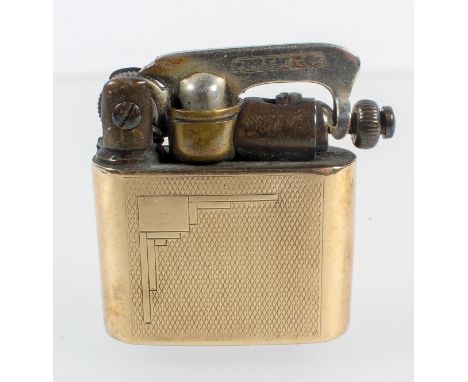 A Premier fluid lighter, of diminutive form, in a slip case marked 9th gold MT, engine turned in an Art Deco style, 4cm high