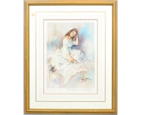 A limited edition lithograph by Gordon King, signed lower right, titled 'Candlelight', No 400/850, mounted and framed, labell