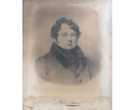 An early 19th century lithograph of a gentleman, indistinctly signed, 'J Anch...ard', bust length, wearing a jacket with velv