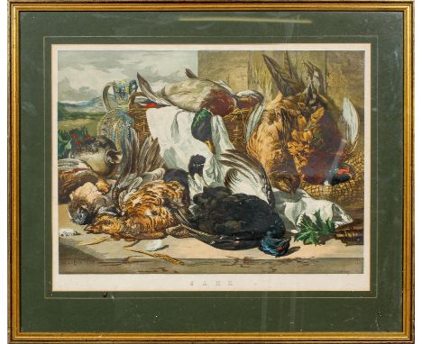 After W Duffield, 1859, A framed and glazed coloured lithograph entitled 'Game', 31cm x 42.5cm (exc frame)