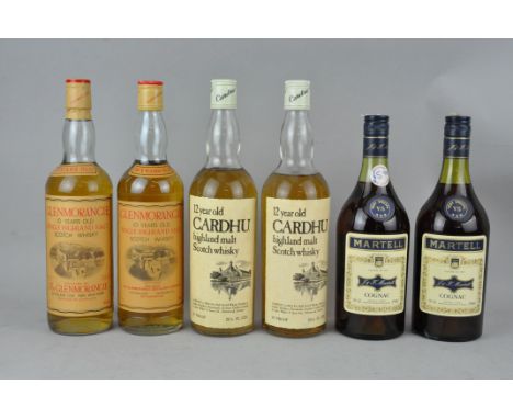 Whisky : Cardhu, Highland Malt Scotch Whisky, 12 years old, two bottles; Glenmorangie, Single Malt Whisky, 10 years old, two 