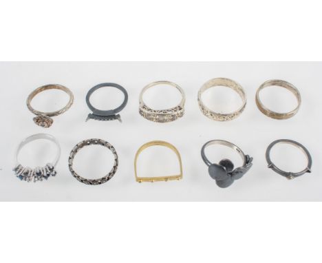 A collection of ten dress rings. Most are marked for sterling silver or 'Silver Black' Size ranges from K to S Gross weight: 