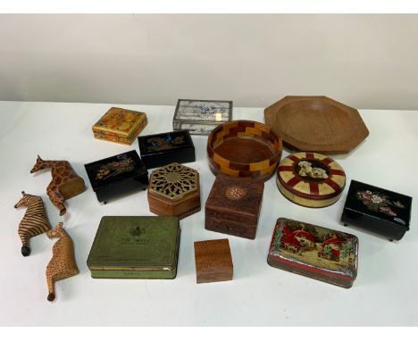 Treen and Other Boxes, Tins and Shelf Sitters etc 