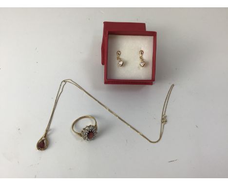 9ct Gold Earrings, Necklace and Dress Ring 
