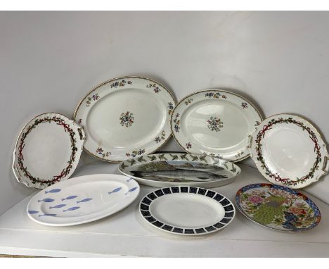 2x Leighton Pottery Meat Plates, 2x Royal Worcester Christmas Plates and Portmeirion Fish Dish etc 