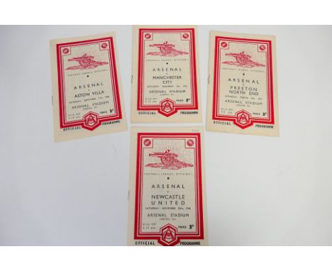 Arsenal Football Programmes, Home issues 1948/9 versus Aston Villa, Manchester City, Preston North End and Newcastle United (