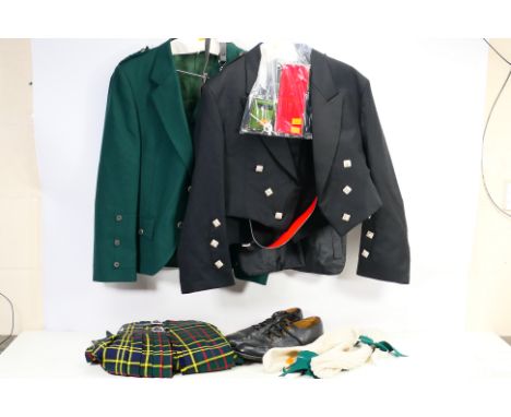MacMillan Clan Highland Dress - Lot to include Hunting Modern Tartan kilt, day wear jacket, evening ware and waistcost, shoes