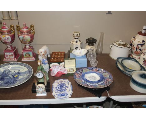 A Royal Doulton figurine "Grace"; a Nao ware figurine; various collector's thimbles; a Harrods enamel box in case etc.