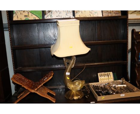 A Murano type dolphin lamp and shade