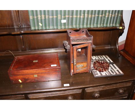 A locked box and a smokers cabinet, picture frame and comb