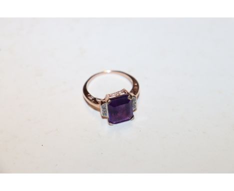 A Sterling silver gilt amethyst and white stone set ring size S/T