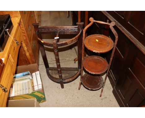 An oak stick stand and a cake stand 