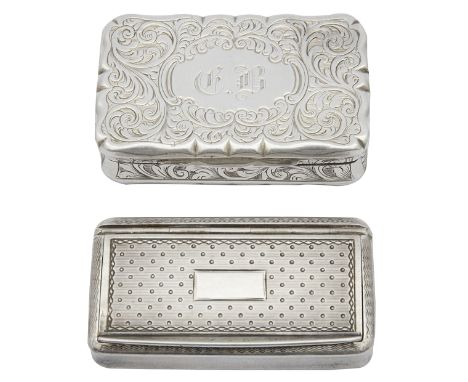 A Victorian silver vinaigrette and a French silver snuff box the first Birmingham, 1853, makers mark for Alfred Taylor, of re