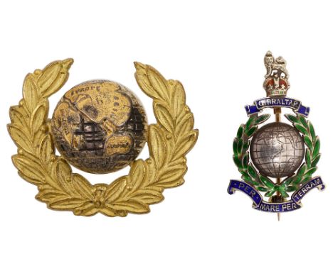 A 9ct Royal Marine Gibraltar enamelled broochtogether with a gilt metal cap badge a/f (2)weight of the former 4.2gCondition: 